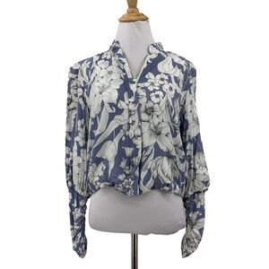 Jaase Bomber Jacket Women M Full Zip Floral Bohemian Cinch Long Sleeves Rayon
